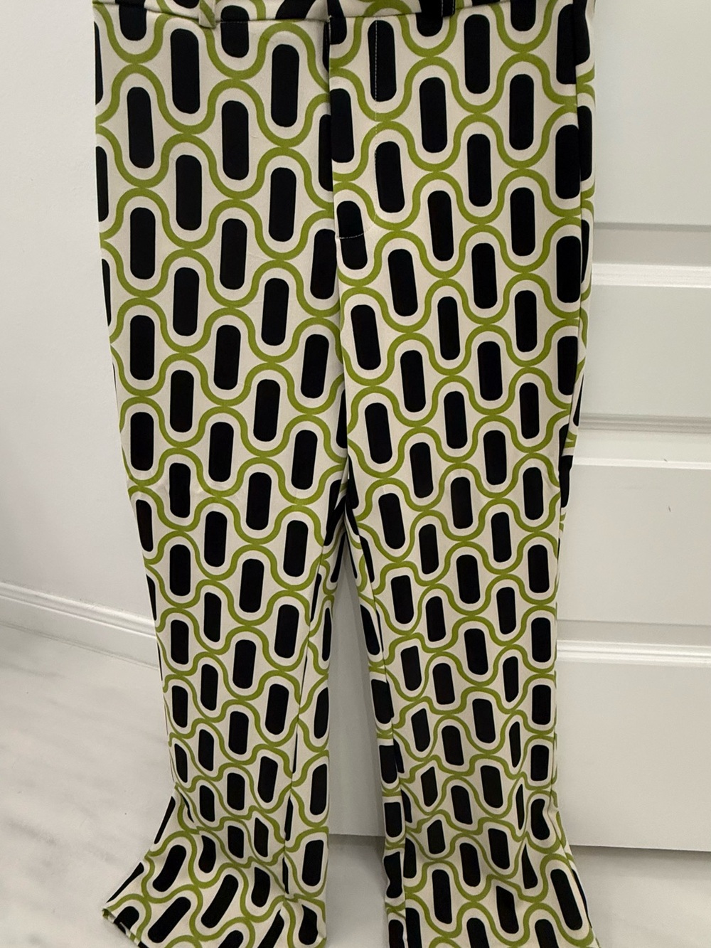 Zara Geometric Print Wide-Leg Pants in Olive, Black & Cream